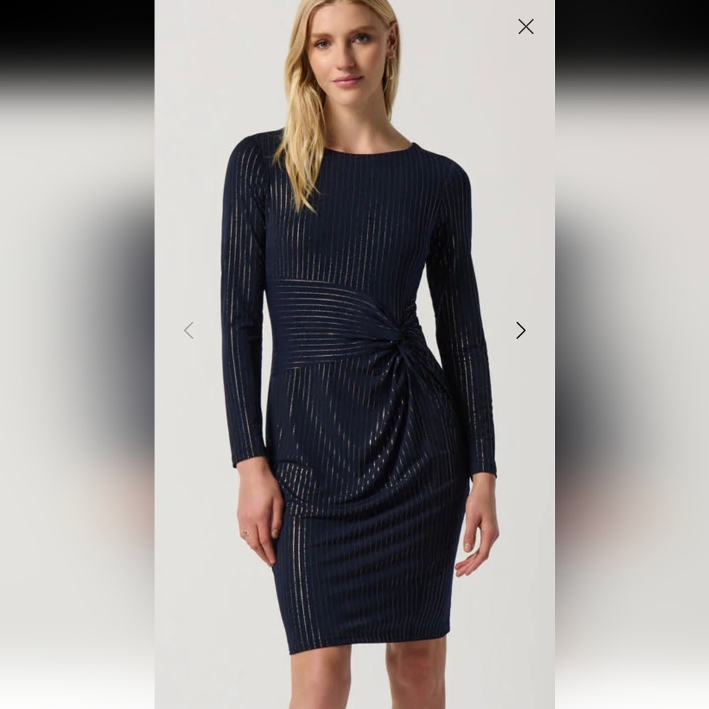 Joseph‎ Ribkoff Midnight Blue Gold Printed Sheath Dress Size 6 New